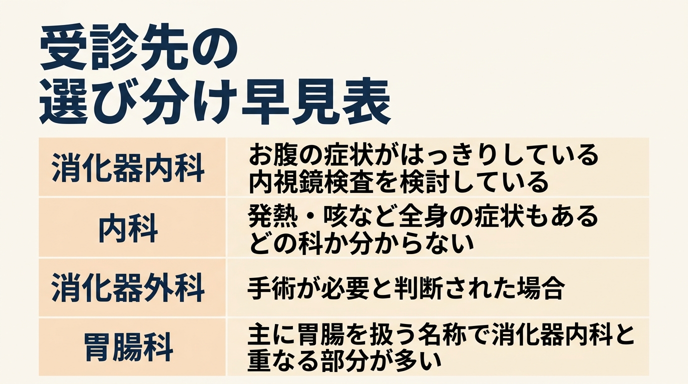 内科・胃腸科・消化器外科との違いと選び方