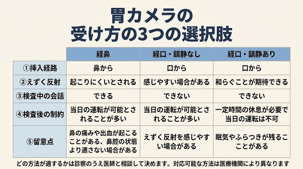 3つの選択肢を一目で比較